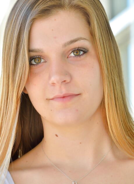 Foxy american young Aubrey Snow in fancy skirt shows small tits and spreads her legs outdoor