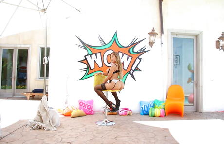 Curious latin bombshell Chloe Amour in hot undies exposes her butt outdoor